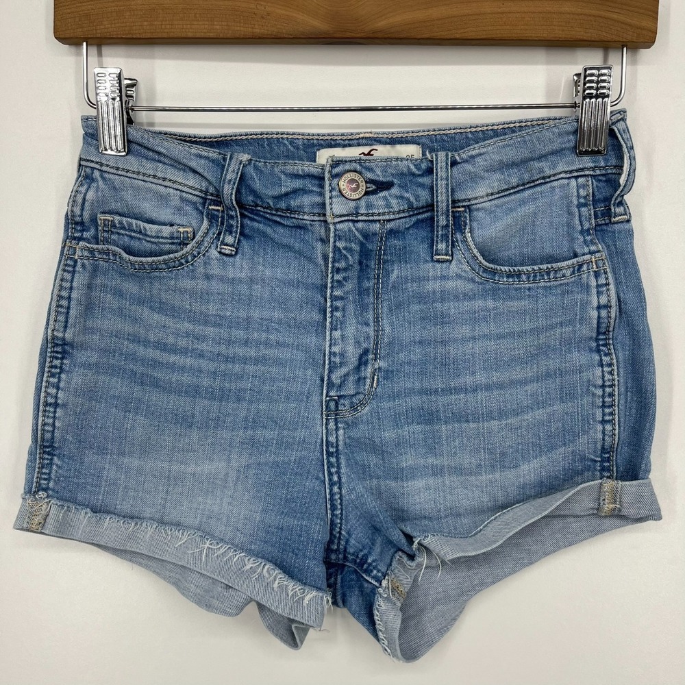 Hollister Denim Shorts Women's Juniors Size 1 Blue Light Wash Cuff Cotton